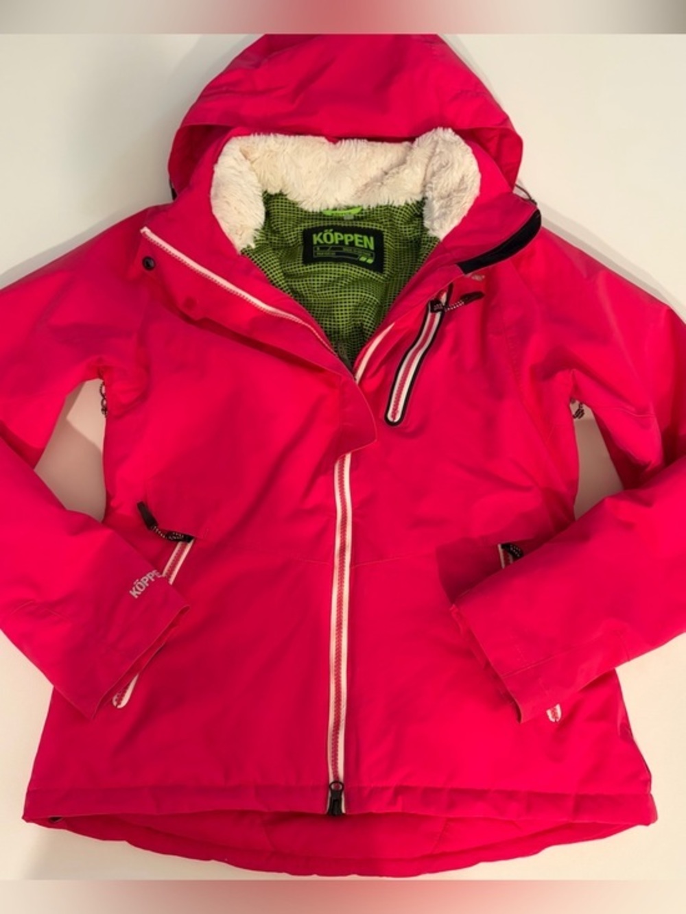 KOPPEN WOMENS PINK HOODED INSULATED SKI SNOW JACKET REFLECTIVE TRIM SIZE SMALL